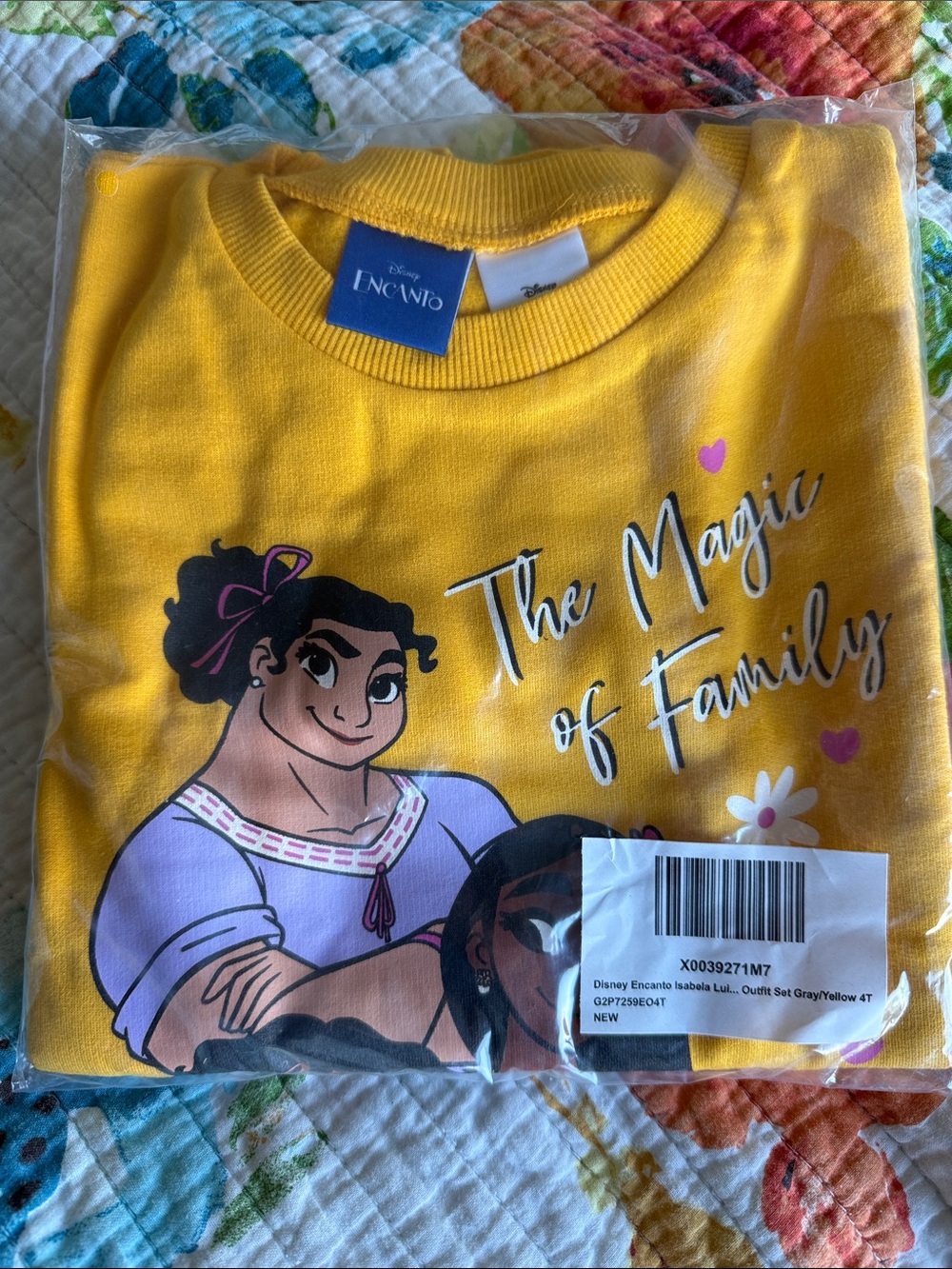 Disney Encanto Isabela, Luisa, & Mirabel long sleeve yellow top and floral pants